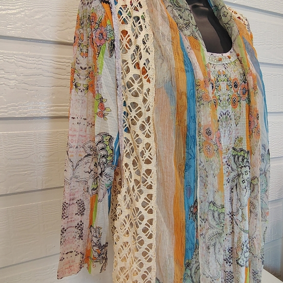 Alberto Makali Vintage Retro Style Printed Top Attached Crochet Vest MEDIUM - Picture 4 of 11